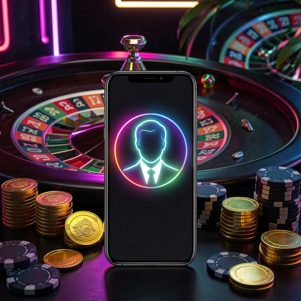 Gambar utama masuk kasino daring KA789 yang menampilkan ponsel modern dengan ikon profil bercahaya, lampu roulette di latar belakang, serta koin emas dan chip poker dalam suasana neon gelap premium